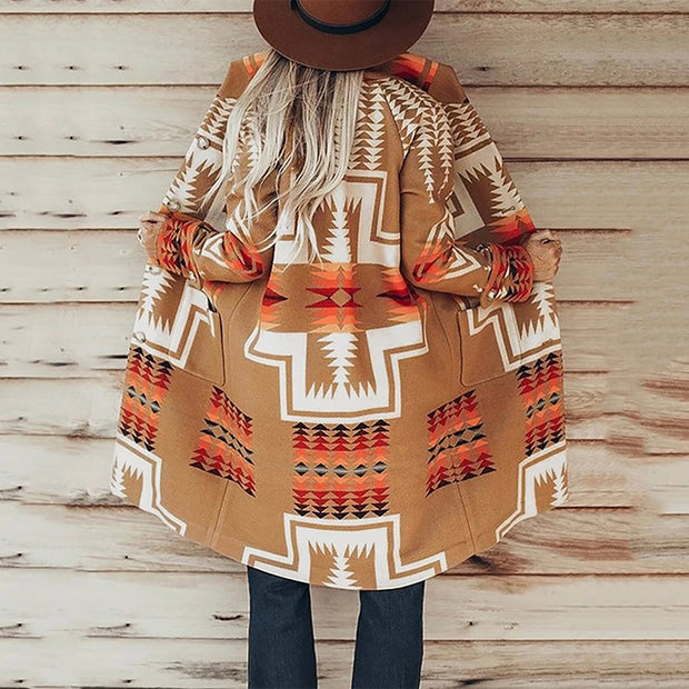 2020 Coat Women Jackets Winter Warm Long Sleeve Color Block Retro Floral Print Coat Outerwear Women's Clothing Street wear