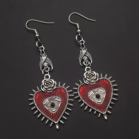 Personality Rose Heart Oil Gothic Drop Earrings