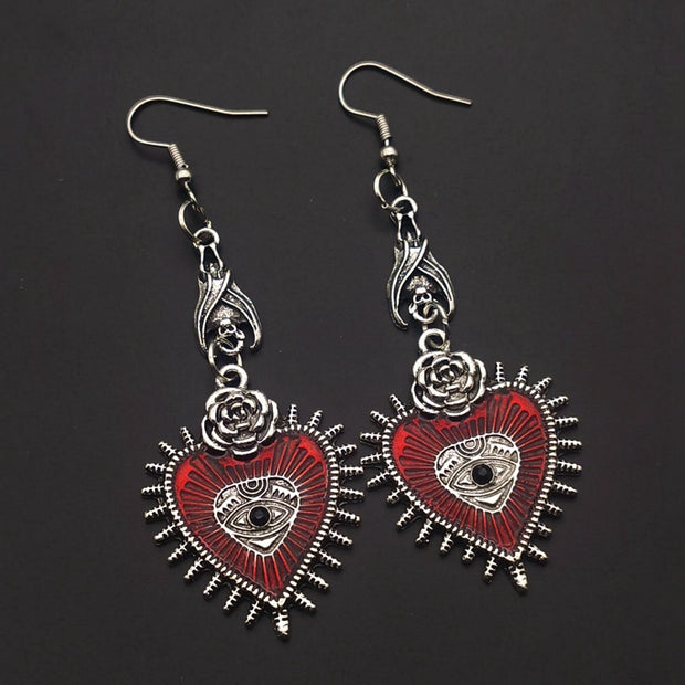 Personality Rose Heart Oil Gothic Drop Earrings