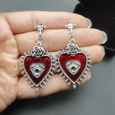 Personality Rose Heart Oil Gothic Drop Earrings